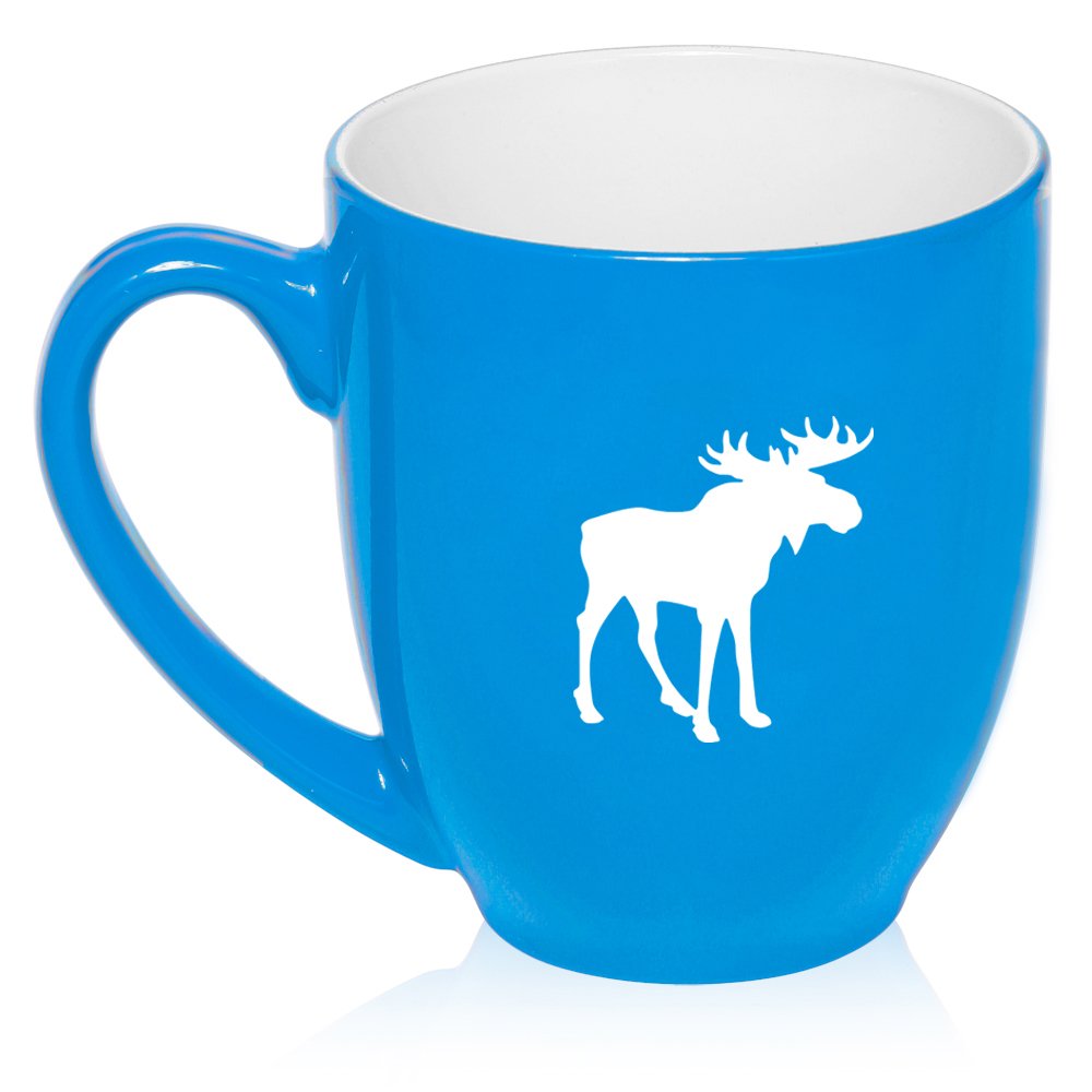 16 oz Large Bistro Mug Ceramic Coffee Tea Glass Cup Moose (Light Blue)