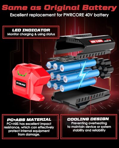 Image of Upgrade 5.0Ah Replacement for Skil 40V Battery BY8708C-01 BY8705-00 BY8708-00 BY8723C-00, Compatible with SKIL PWRCore 40 Volt Tools & SC5364-00 SC5376C-00 Charger