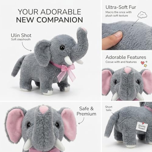 Image of GITGRNTH Real Sound Elephant Plush Toy with Walking Action , Soft Stuffed Elephant Toy for Babies Girls & Boys - Gift for Girls & Boys - Interactive Toy and Playtime Fun - Battery Not Include