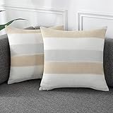 AmHoo Pack of 2 Farmhouse Stripe Check Throw Pillow Covers Set Case Cotton Linen Decorative Pillowca