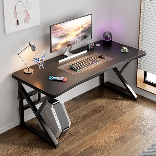 Biurko komputerowe, solidna drewniana i metalowa konstrukcja, nowoczesny minimalistyczny design do domowego biura, nauki i gier