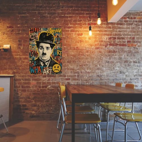Image of Zesta Bathroom Decor Items Washroom Decor Tin Sign | Aesthetic Posters Wall Poster for Bedroom | Magnetic Cafe Decoration Items / Restaurant Decorations Items | Quirky Home Decor Bar Accent (Charlie Chaplin)