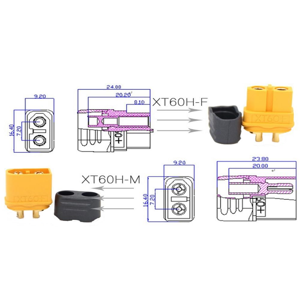 3 Stück Amass Adapterkabel – XT30 Auf XT60 Stecker, 10 Cm, Mit 18AWG Silikondraht, Für RC-Modelle