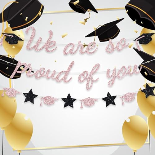 Image of We Are So Proud Of You Banner Graduation Party Decorations Glitter Congratulations Class Grad Ideas Rose Gold