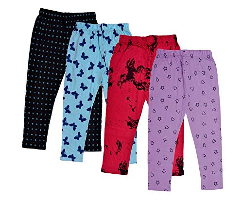 Image of IndiWeaves Girls Printed 3 /4 Length Capri Pants (Pack of 4) Black1::Light Blue::Red::Mauve