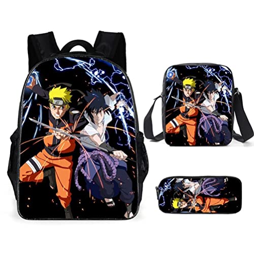 ZMOO Naruto Mochila – Juego de 3 bolsas de libros para niños, mochila de dibujos animados con...