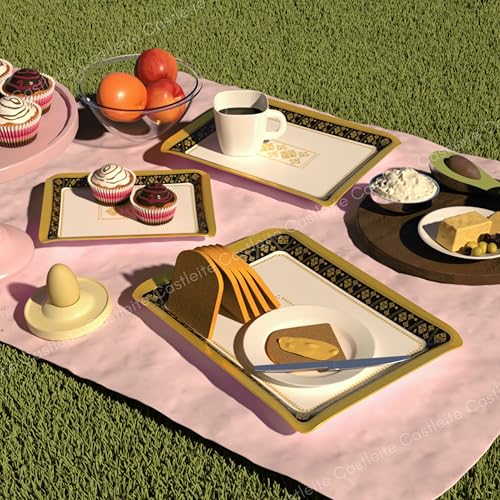 Image of Castleite Valencia Series Melamine Trays Set of 3 with Handles for Serving Snacks or Tea - A Designer Tray Medley for Home or Cafe Use (Soriana)