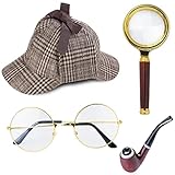Beelittle Detective Costume Accessories Set Detective Hat Pipe Magnifier Glass Role Play Dress Up Costume Detective Cosplay Prop (Coffee)