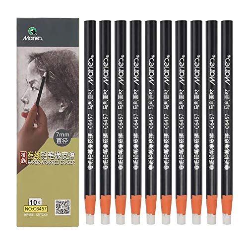 Hand Tear Sketch Eraser Pen-Style Shape Pencil Eraser Pen Round Tip Highlight Rubber School Supplies 10 Pack (7mm)