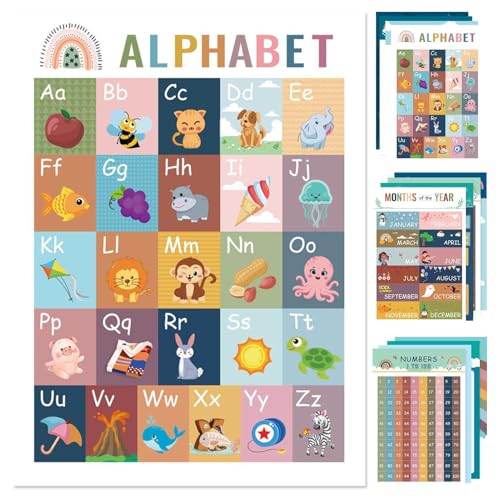 Pósters Educativos Para Preescolar,Afiches Decorativos Para Aula Y Cuarto De Juegos - Tableros Interactivos Estilo Boho Para Desarrollo De Habilidades En Niños Y Niñas En Casa Y Escuela