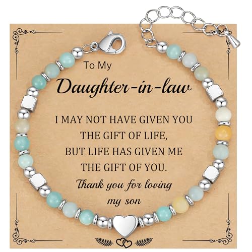 HiStock Daughter in Law Gifts, Daughter In Law Bracelet Heart Jewelry Birthday Stocking Stuffers for Teens Her Easter Mothers Day Gifts Christmas