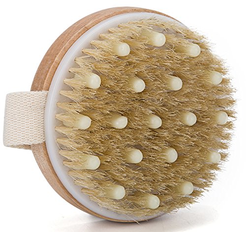 Dry/Wet Skin Body Brush by Minalo- Natural Bristles Shower Bath Brush for Better Exfoliation-Clear Dead Skin Cells While Reducing Cellulite & Toxins