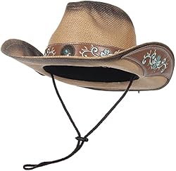 [GEMVIE] 麦わら帽子 カウボーイスタイル ストローハット テンガロンハット ウエスタンハット メンズ レディース ストーン飾り お洒落 春夏 アウトドア