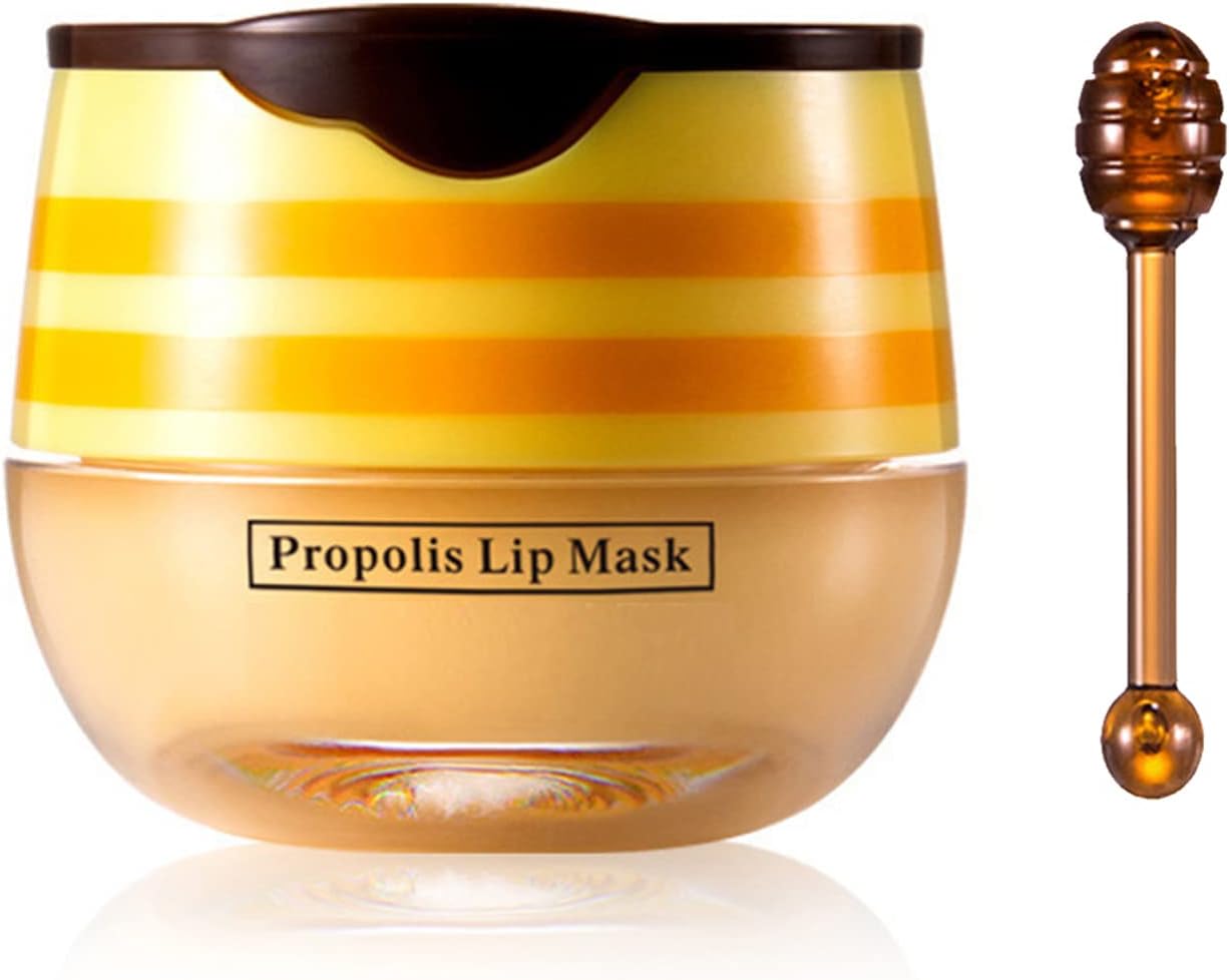1PCS Bee Balm Lip Balm Honey Pot,Honey Sleeping Lip Mask Bee Balm with
