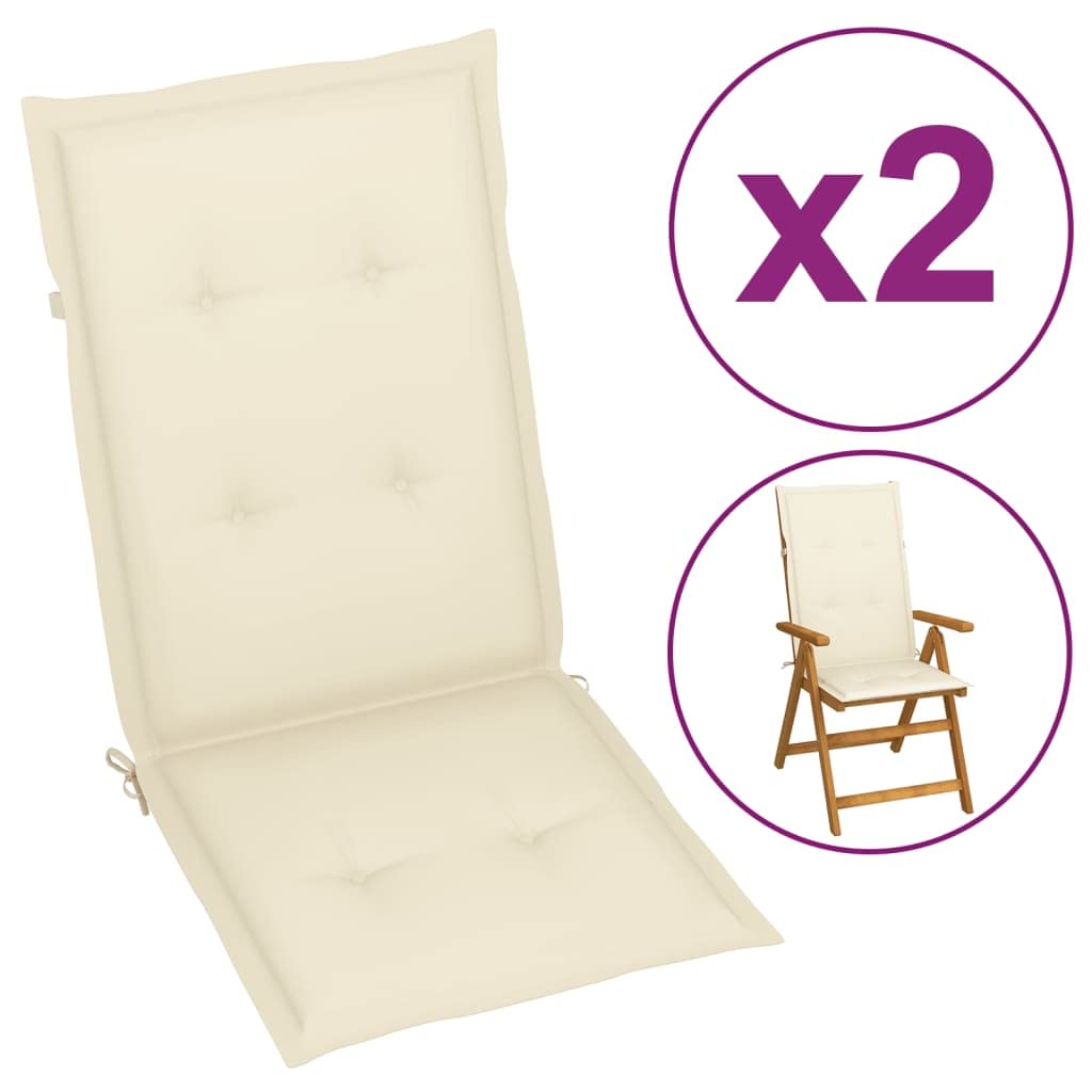 Cuscini per sedia da giardino, 2 pezzi, per sedie a sdraio con schienale alto, design universale, per interni ed esterni, balcone, terrazza, con 2 laccetti, color crema, 120 x 50 x 3 cm