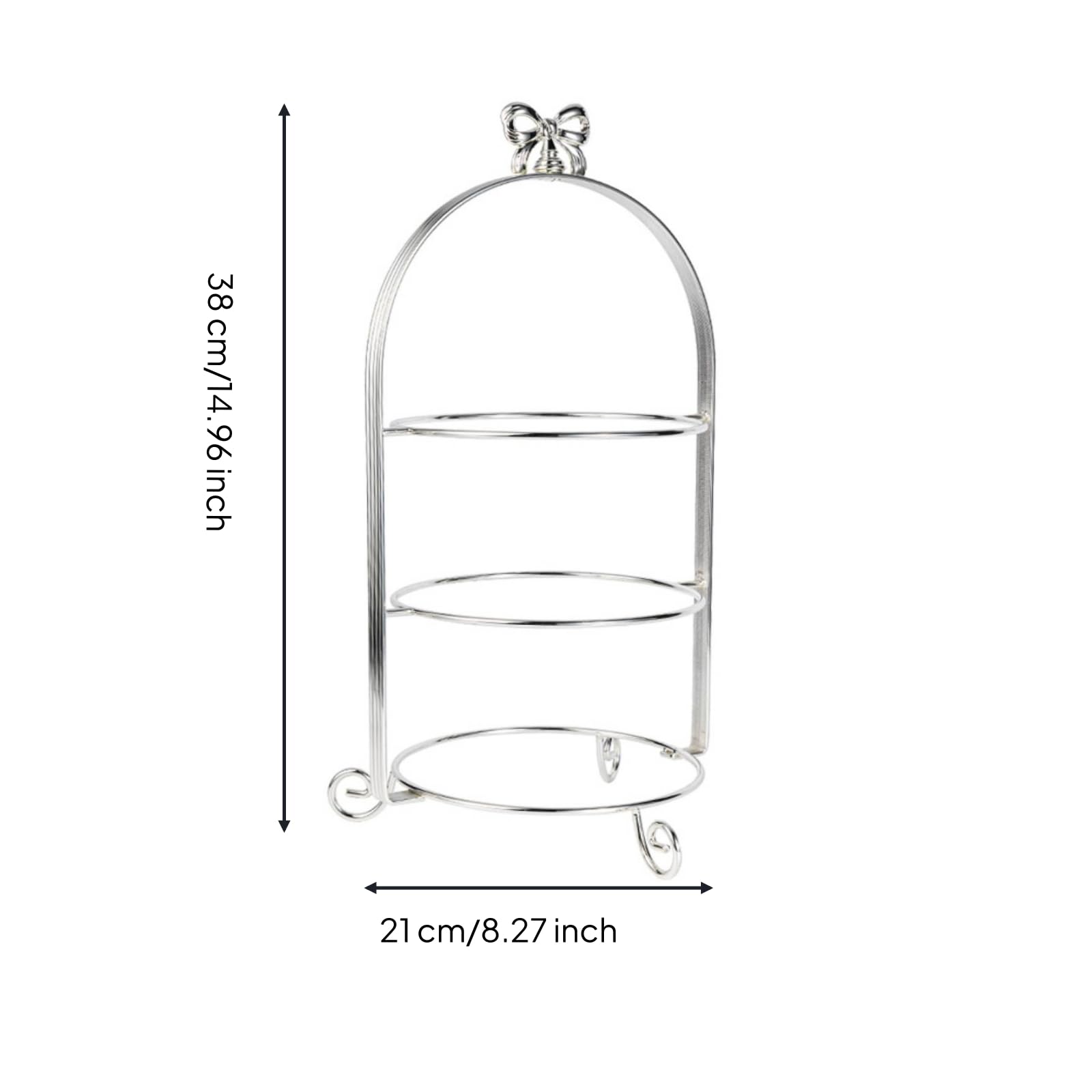 Soporte de Niveles Bandeja Expositor Centro de Mesa Diseño Vertical con Pies Curvos para Dulces y Aperitivos Adecuado para Mesa de Té Cafés Recepciones , Plata , 21CM