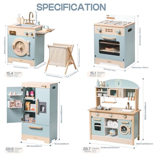 ROBOTIME Wooden Play Kitchen, Toddler Kitchen Playset with Oven, Fridge & Washing Machine, Kids Kitchen Playset Gift for 3+ Year Old Boys & Girls - Image 2