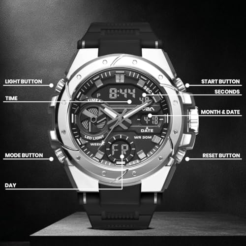 Image of V2A Styrke 5120 Analog Digital Watch for Men | Hybrid Multi Display Dial | Alarm Stopwatch Day Date 12 /24 Hr | TPU Strap | 30M Water Resistant | Gift for Mens