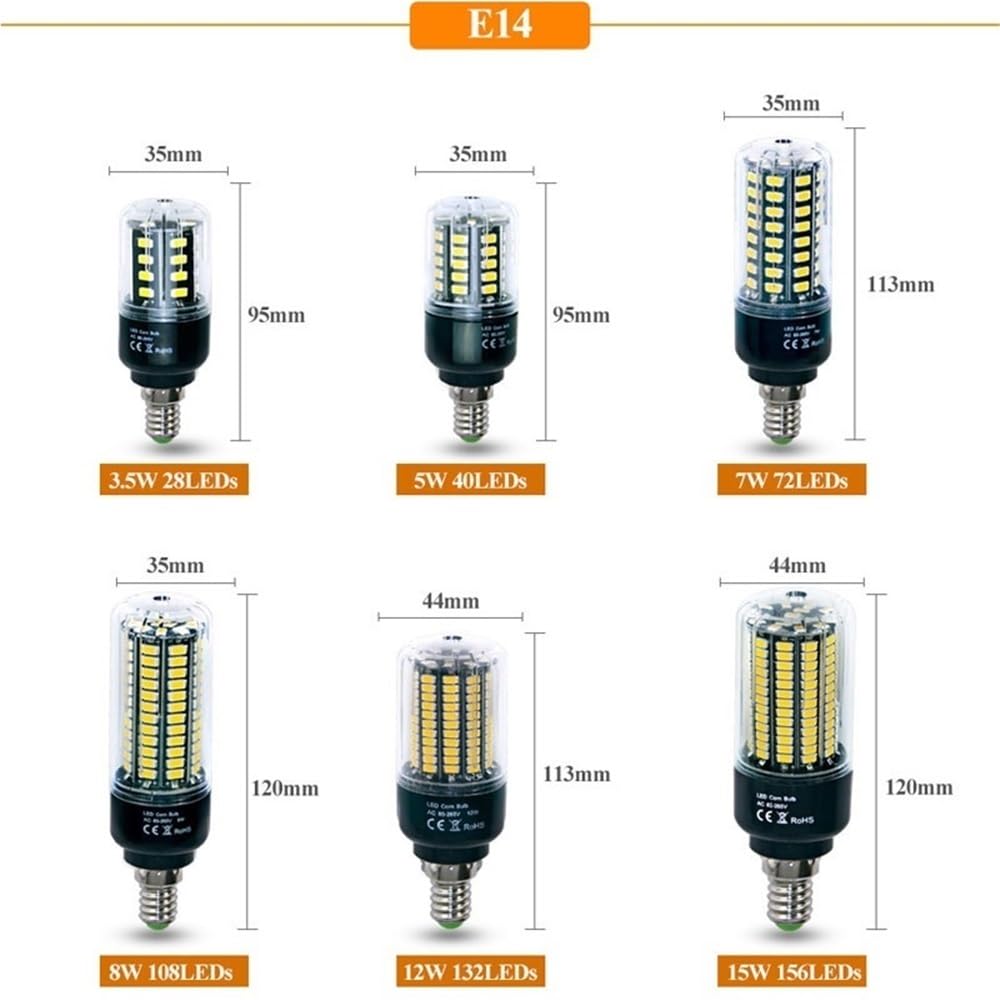 Ampoules LED d'intérieur (Lot de 4) AC85V-265V, sans Scintillement, 5736 SMD E27 E14, 3,5W, 5W, 7W, 9W, 12W, 15W, Type « maïs », Courant Constant, 28-156 LED.