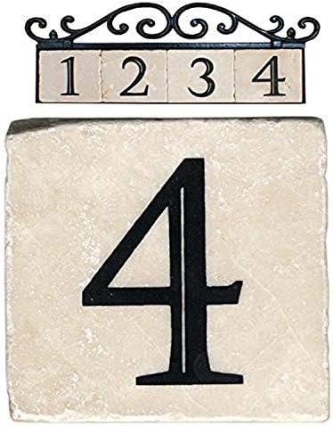 NACH Marble Tile Address Number for Outdoor Address Plaque, House Number Sign, Classic House Number Tile, Wall Decor, 4, Beige, 4 x 4" AZ-CLASSIC-4