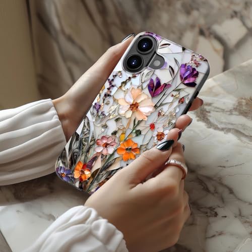 STARVIP for iPhone 16 Case Cute - Wireless Charging Compatible - Dual-Layer Hard Shell + Silicone Cover - Aesthetic Protective Phone Case for Women - Marble Pressed Flowers by STARVIP - Used condition - US$5.65