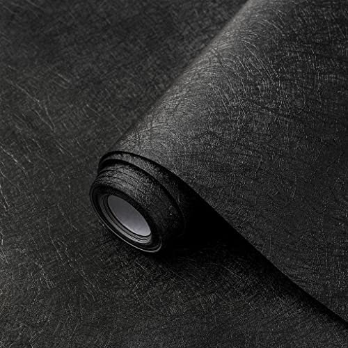 Arthome Peel and Stick Wallpaper 40x310cm Black Embossed Contact Paper,Silk Textured Vinyl Decorative Sticker for Living Room,Bedroom,Countertop Cabinets,Removable Contact Paper Wall Covering