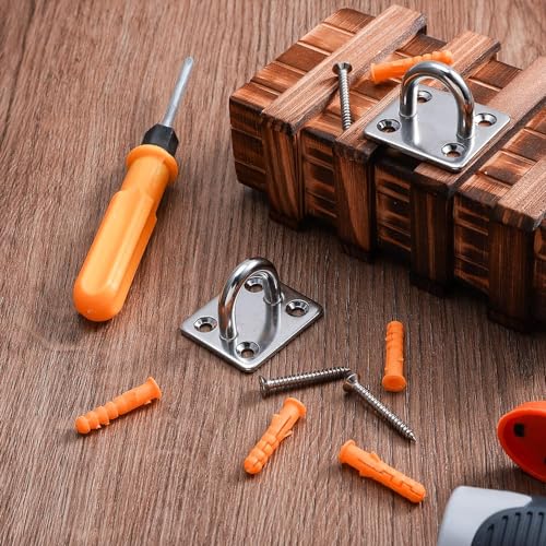 M8 2pcs Augplatte Edelstahl,Edelstahl Ösen Halterung mit Öse Decksplatte Deckenhaken Schwerlast Augplatten für Aufhängen von Gegenständen,Bootszubehör,Sonnensegel Mast,mit Schrauben(Quadratisch)