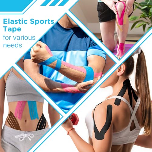 Image of OK TAPE 100Pcs Precut Kinesiology Tape Strips, Elastic Athletic Tape | for Joints Support & Muscle Pain Relief, Waterproof, Kinetic Tape for Shoulder, Knee, Ankle (5 Colors, 2 inch x 10 inch)