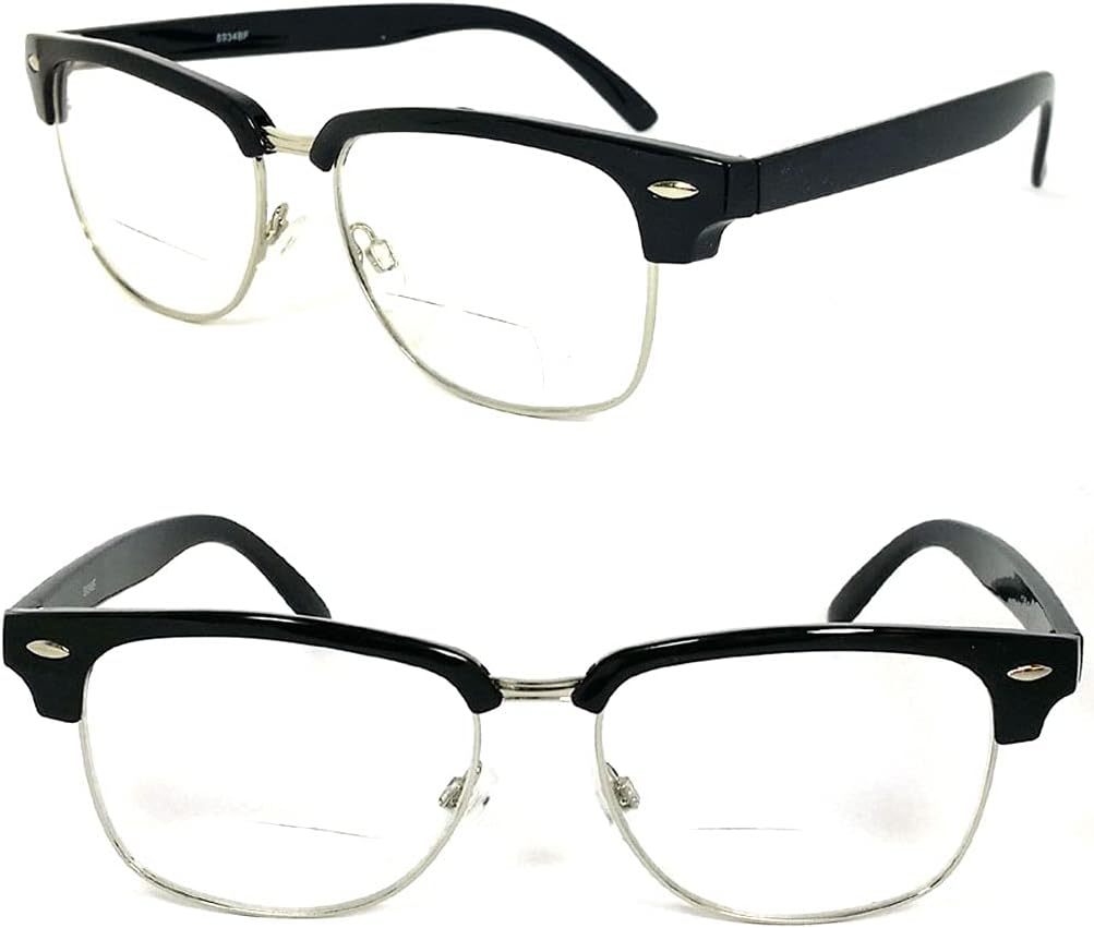 Retro Square Frame Unisex Bifocal Reading Glasses Clear Lens