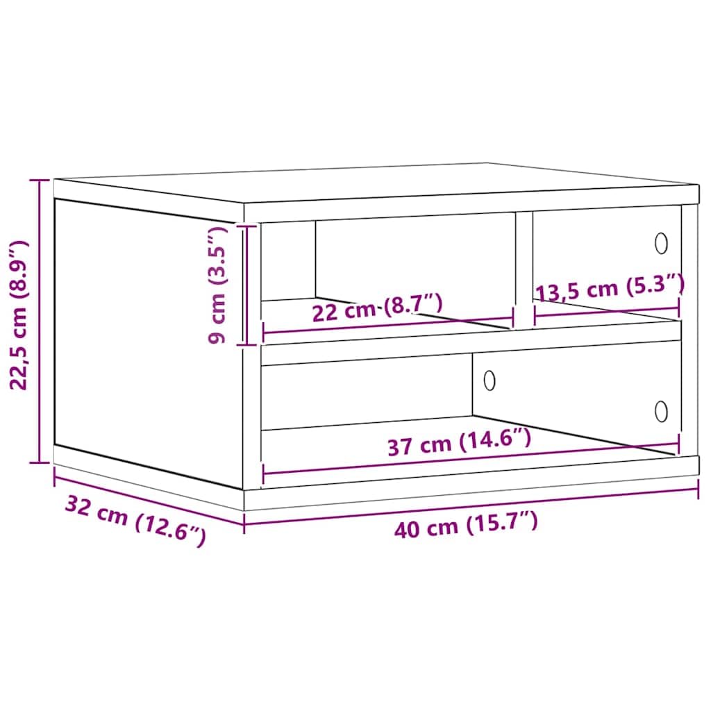 vidaXL Stojak na drukarkę Dąb rzemieślniczy 40 x 32 x 22,5 cm, Nowoczesny, prostokątny stojak na drukarkę, biurowy organizer, drewniany desktop, oszczędność miejsca