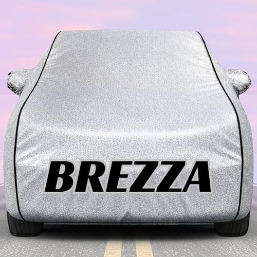 Image of Kings of Cover New Silver 100% Waterproof Brezza Car Cover | Polyester Car Body Cover for Rain & Sun | UV Protection, Dustproof, Scratch Resistant, Windproof, Heat Resistant, Custom Fit