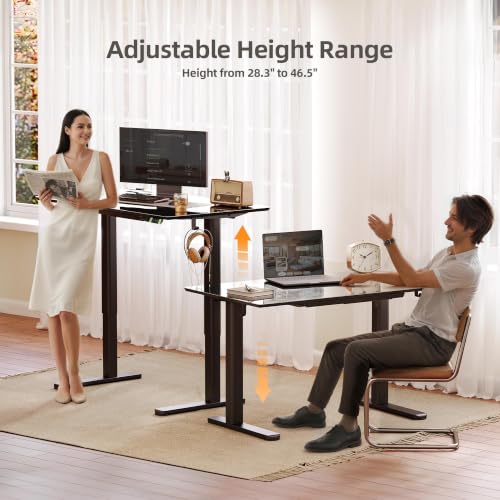 Image of INNOVAR Glass Standing Desk with Drawers 48x24 Inch Black