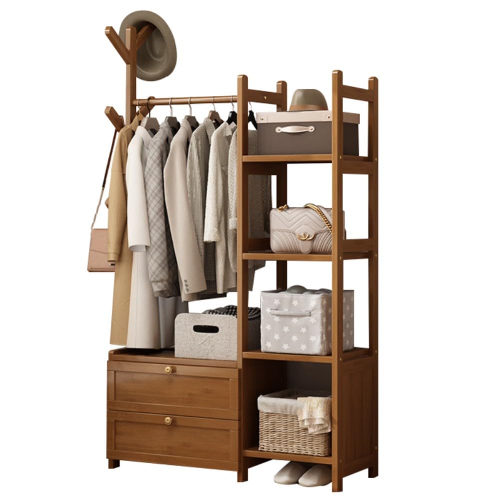 Dodobd A Modern Open Wardrobes For Bedroom,Wooden Clothes Rail With Drawers,Bamboo Clothes Rail,Wooden Wardrobes For Bedroom,Small Wardrobes For Bedroom,Free Standing Garment Rack
