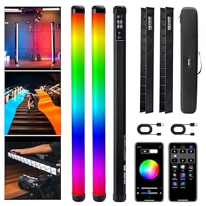 VILTROX K60 2 Pack Large Handheld Stick Light, 32Wh Rechargeable Battery 20W 1950lm RGB LED Video Light w PD Fast Charging CRI 97+ 2500K-8500K LCD Display, 22.8″ Tube Light for Photography Light Wand