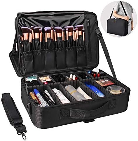 Relavel Makeup Bag Cosmetic Case Portable Travel Makeup Train Case Beauty Box Waterproof Makeup Organiser Cosmetic Artist Storage Bag for Women with Removable Compartment
