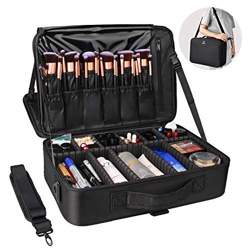 Large Makeup Case,Chomeiu Portable Makeup Backpack Travel Makeup Train Case Cosmetics Organizer With Shoulder Strap Makeup Bag 2 Layer Cosmetic Storage Case 16.5 inches