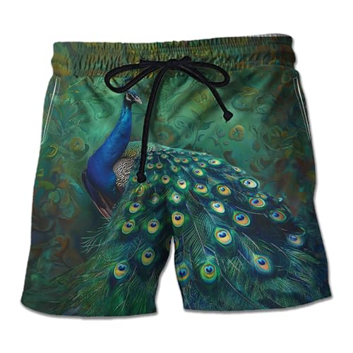 V-DECORPARKS Peacock Mens Swim Trunks - Peacock Lover Swimming Trunk for Men - Beach Shorts, Mens Swim Shorts 41