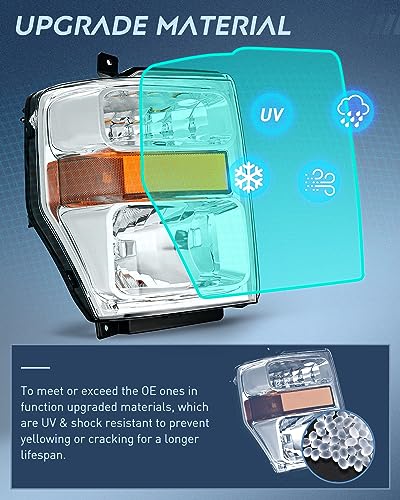 Image of Nilight Headlight Assembly Compatible with 2008 2009 2010 Ford F250 F350 F450 Super Duty Headlamps Replacement Chrome Housing Amber Reflector Clear Lens Driver and Passenger Side
