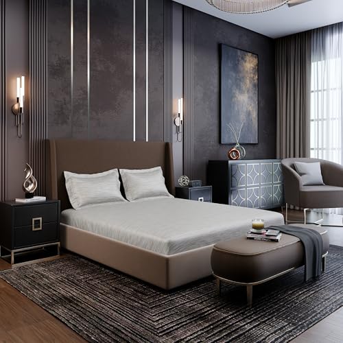 Image of Stoa Paris 350TC Luxture Cotton King Fitted Bedding Set with 2 Pillow Covers, All-Around Elastic Fitted Bedsheet 183cm x 198cm + 30cm Drop, All Season Comfort, Breathable, Panache 2.0 - White