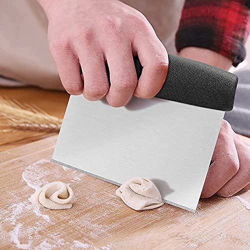 Image of YANCI Stainless Steel Dough Cutter Scraper with Handle, Multipurpose Large Metal Pastry Baking Chopper for Kitchen Pizza Bread Pastry Cutter Scraping Tool with Measuring Scale (Black)