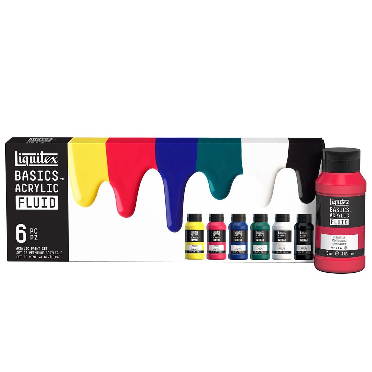 Liquitex 3699431 Basics Fluid - Set acylique - Peinture acrylique à consistance fluide, à séchage rapide, résistante à la lumière, imperméable, à base d'eau, 12 couleurs en flacons de 118 ml