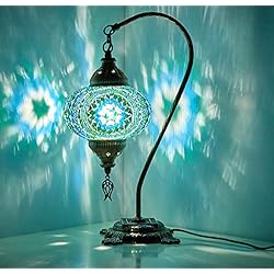 Lamparas Turcas Antiguas DEMMEX Pantalla para lámpara de noche hecha a mano con mosaico turco marroquí colorido antiguo para mesa, escritorio, mesita de noche, turquesa, verde azulado