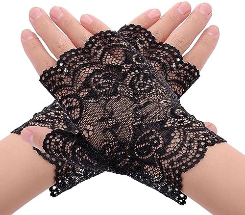WLLHYF Vrouwen Korte Kant Handschoenen Elegante Thee Party Halloween Vingerloze Korte Handschoenen Voor Bruiloft Kostuum Accessoires, Stijl 1, Eén