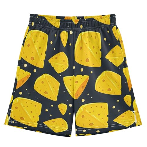 Cheese Slices Athletic Shorts with Zipper Pockets, Youth Boys Athletic Running Shorts for Summer