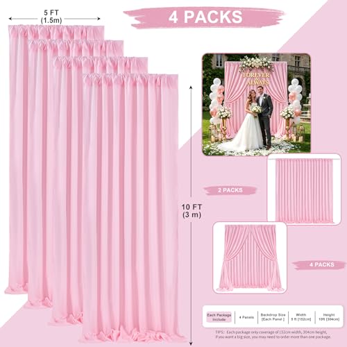 Image of Pink Backdrop Curtains 4 Panels 5ft x 10ft Polyester Photography Backdrop Drapes for Baby Shower Party Wedding Stage Decorations