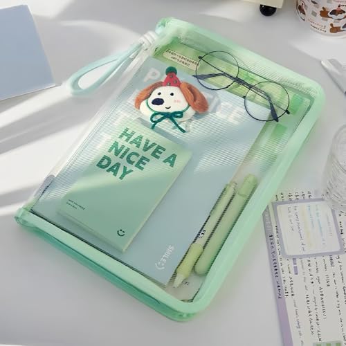 A4 Bolsa de arquivo colorida à prova d'água transparente para pasta de lição de casa, bolsa de malha com zíper, bolsas transparentes para sala de aula com zíper e alça para escola, escritório, viagens
