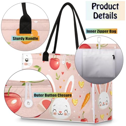 Bunny Fruits Tote Bag for Women Large Beach Bag Reusable Tote Bags for Work Travel Beach Shopping4