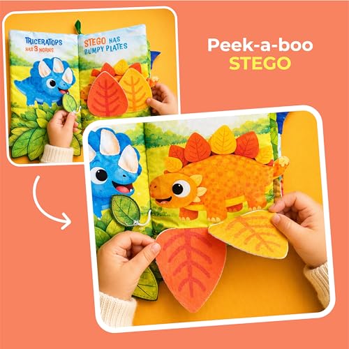 Image of Lifelong Dino Cloth Book for Babies | Non-Toxic & BIS Certified with Crinkle Pages | Busy Book with Dinosaur Peek-A-Boo Flaps | Sensory Toy Gift for Infants & Toddlers Age 6+ Months (LLCSAB02)