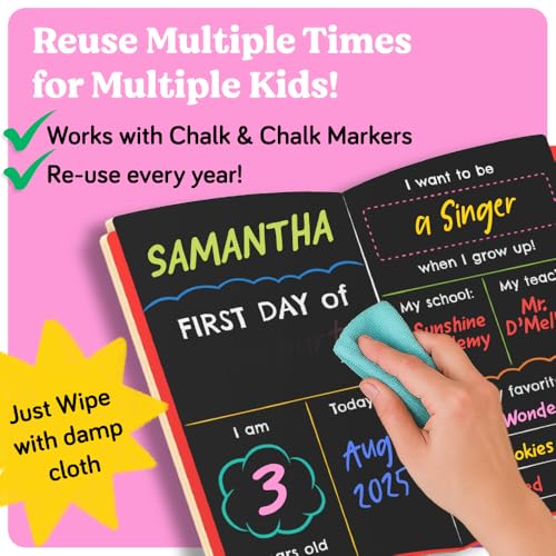 Chalkola My First Day of School Sign Board with 3 Liquid Chalk Markers | 13”x11” Double-Sided & Reusable Chalkboard Sign - 1st and Last Day - Back to School Board for Kindergarten, Preschool Kids