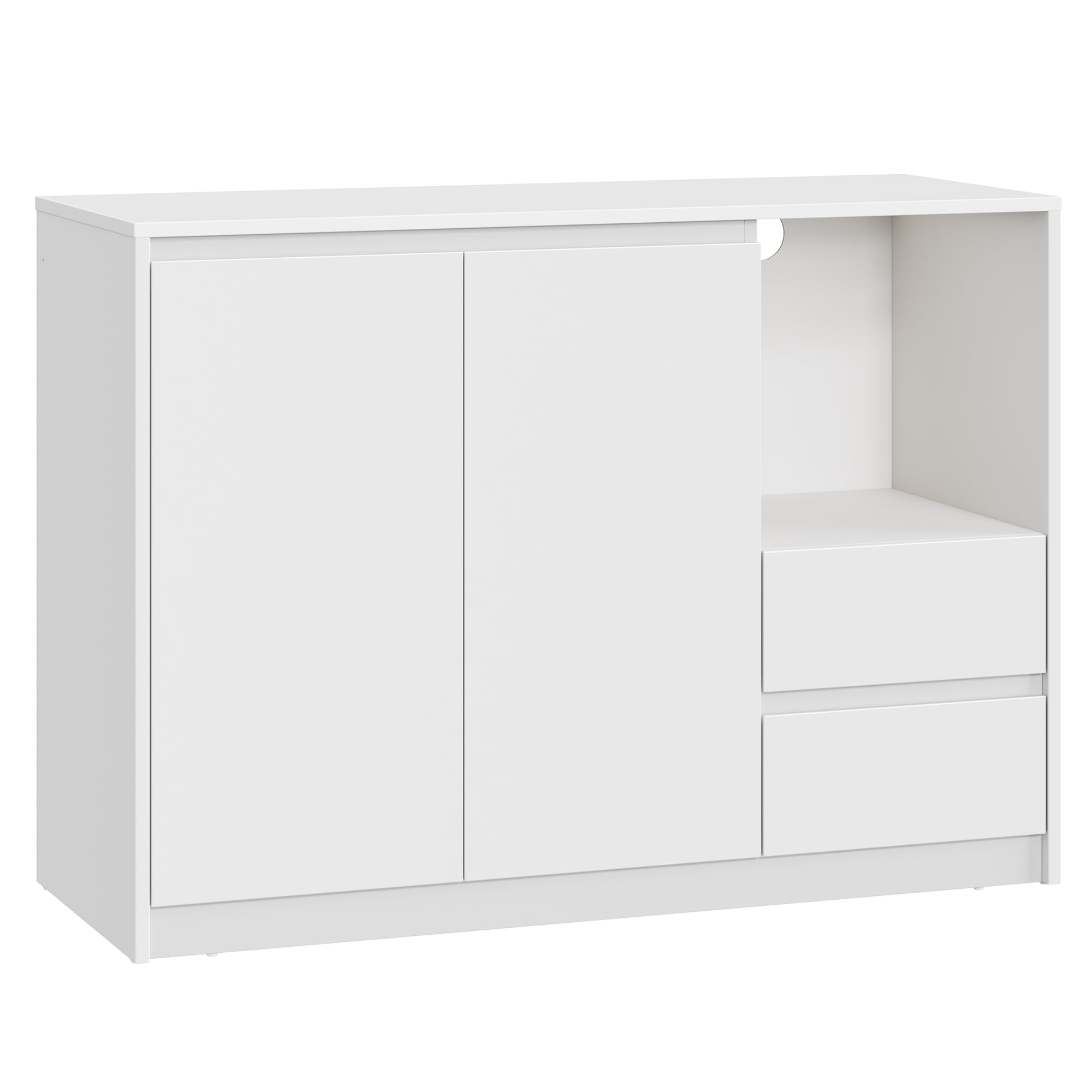 VASAGLE Aufbewahrungsschrank, Sideboard, Küchenschrank mit Türen, höhenverstellbare Ablagen, 3 Schubladen, modern, 40 x 103,3 x 74 cm, für Wohnzimmer Küche Arbeitszimmer, weiß-grau BBK273W21